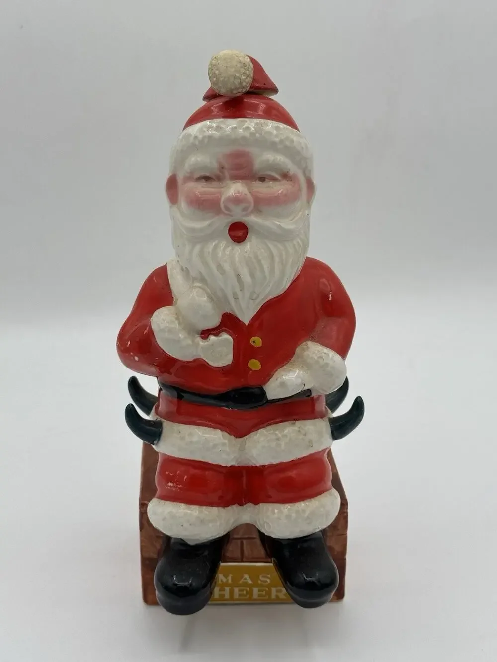 Vintage Japan Ceramic Santa Claus Decanter Xmas Cheers Chimney Cork Stopper